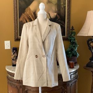 PrettyLittleThing Stone Checked Woven Blazer Size 10